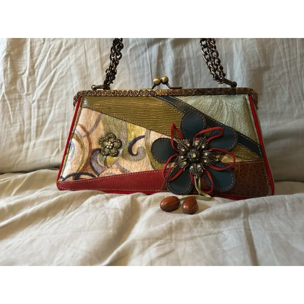 Vintage Mary Frances Beaded‎ Embellished Shoulder Bag Purse Floral Appliqué Art
